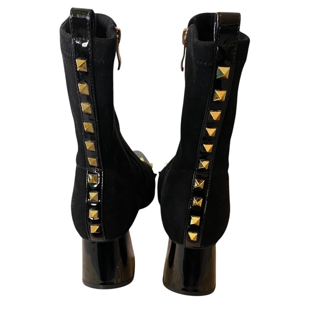 Azura Black Suede Ankle Boots With Gold Studs & Patent Toe Size 37 - Picture 2 of 12